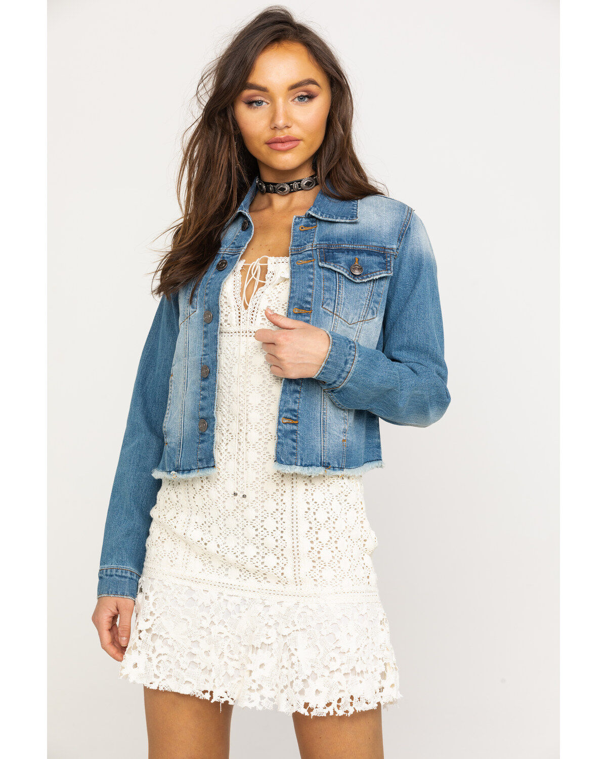 Image #1 - Shyanne Women's Distressed Crop Denim Jacket, , hi-res
