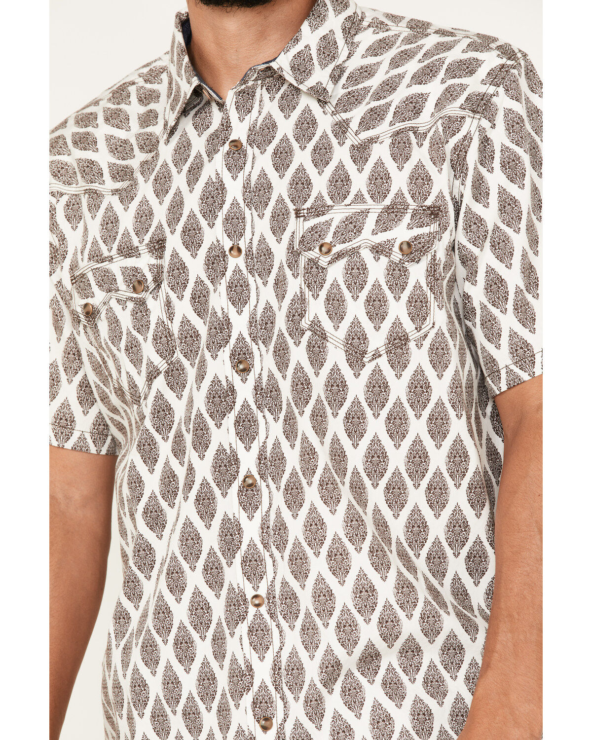 Image #3 - Moonshine Spirit Men's Bar Stool Floral Geo Print Snap Western Shirt, Brown, hi-res