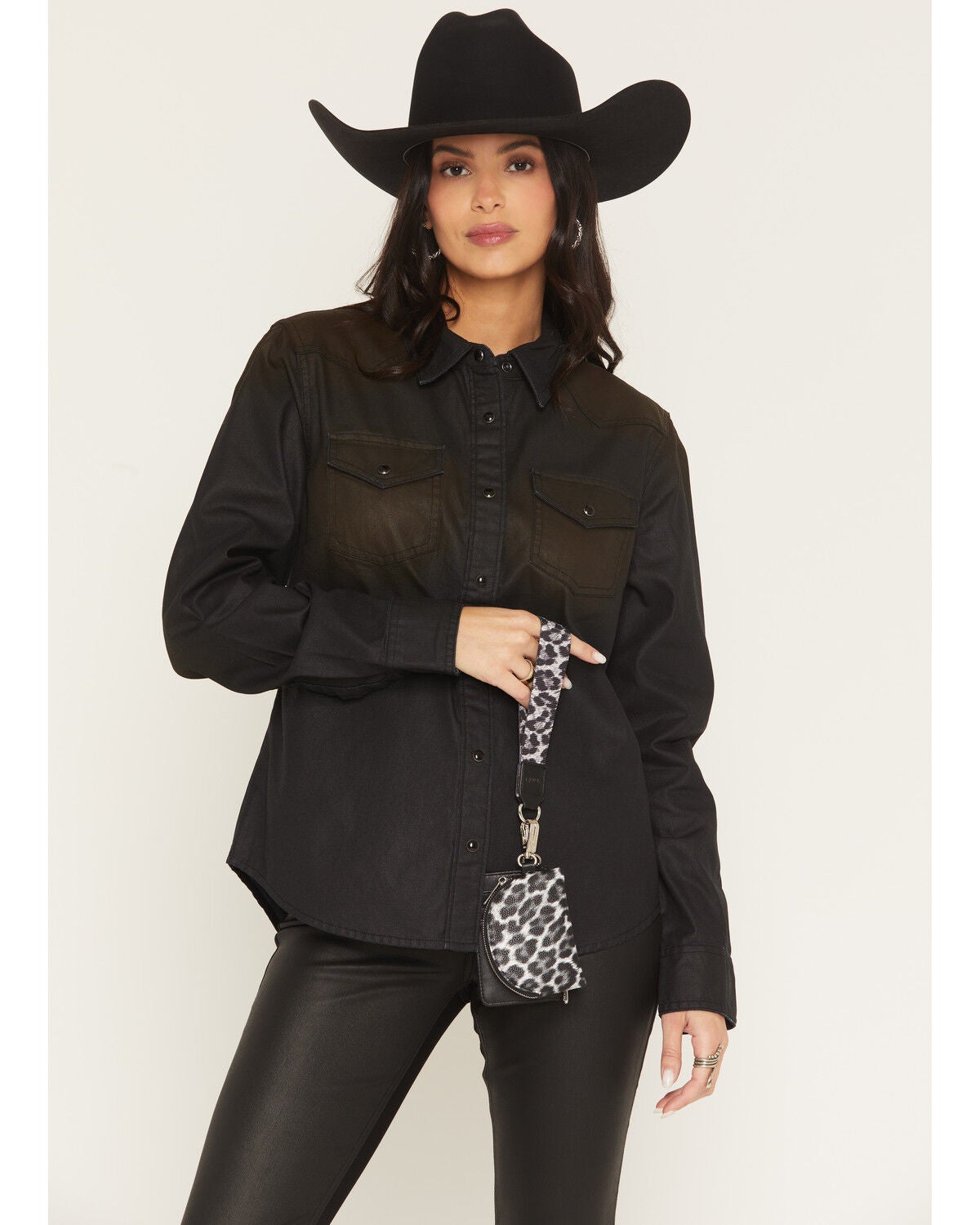 Image #1 - Wrangler Women's Boot Barn Exclusive Leopard Print Keychain Coin Wallet, Black, hi-res