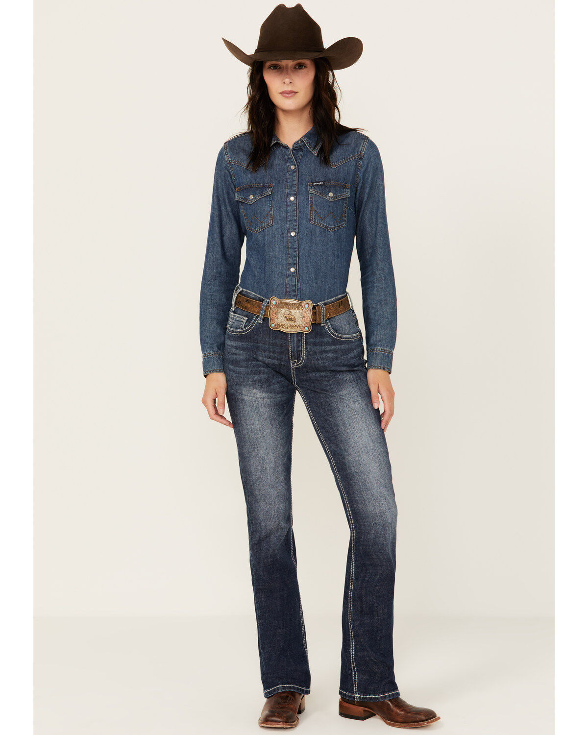 Image #3 - Rock & Roll Denim Women's Medium Wash Mid Rise Cheetah Applique Stretch Bootcut Jeans, Medium Wash, hi-res