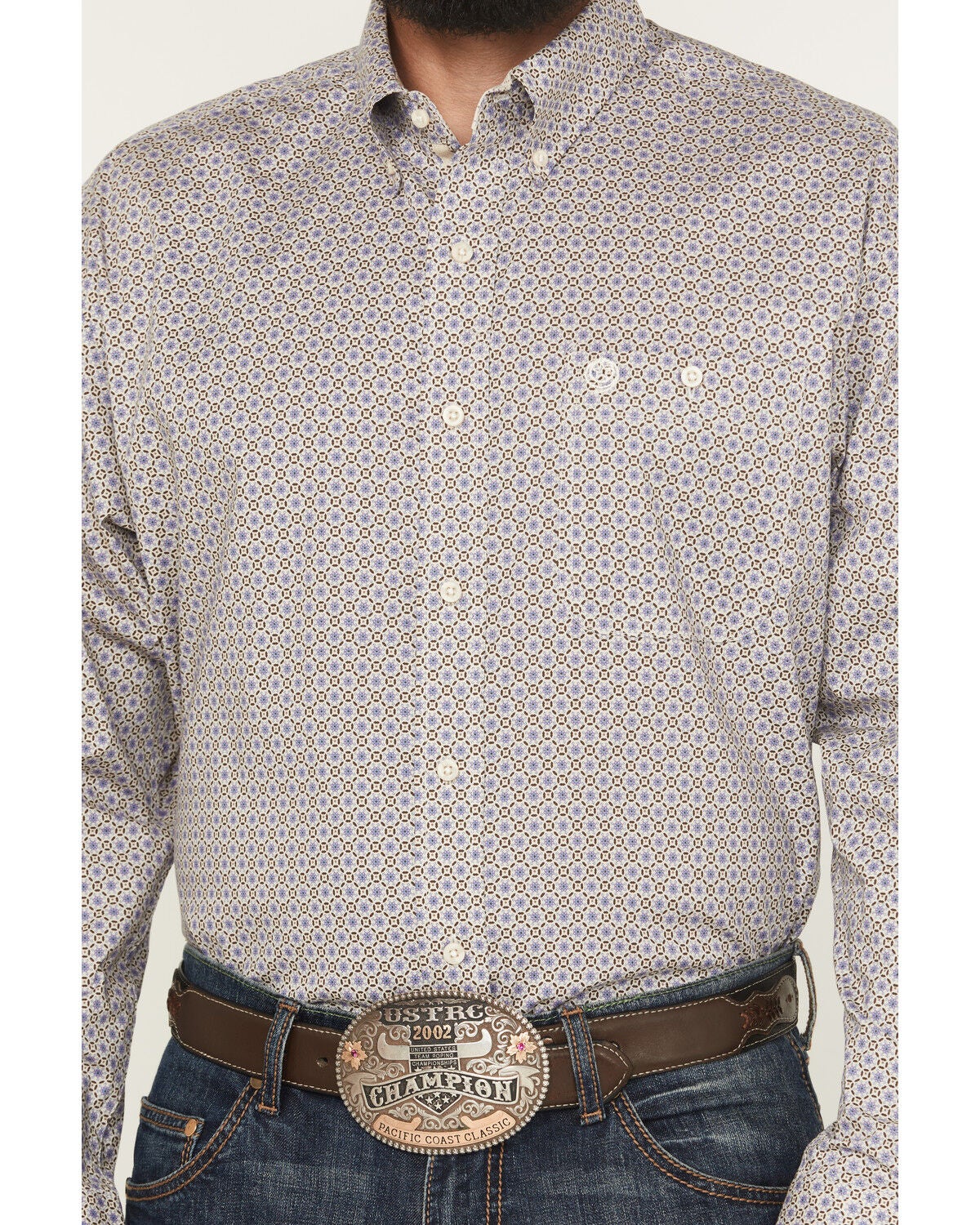 Image #3 - George Strait by Wrangler Men's Medallion Print Long Sleeve Button-Down Stretch Western Shirt, Multi, hi-res