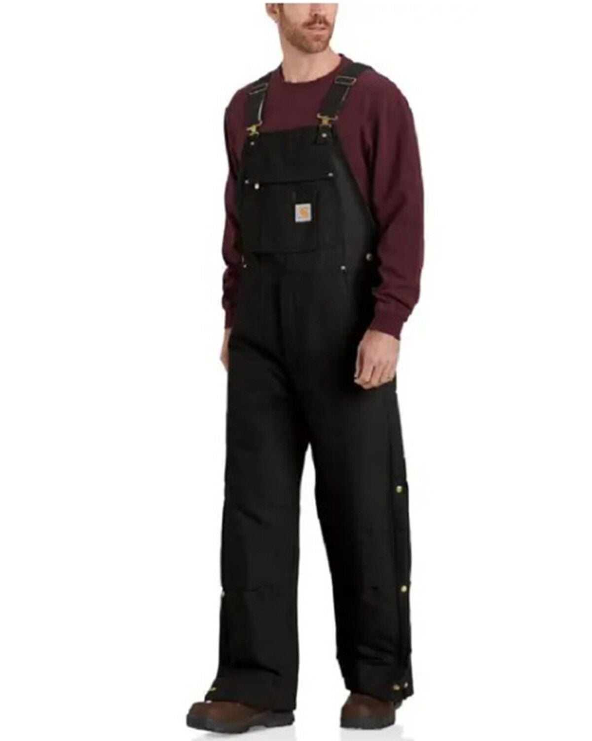 Carhartt Men's Loose Fit Firm Duck Insulated Bib Overalls - Tall, Black, hi-res