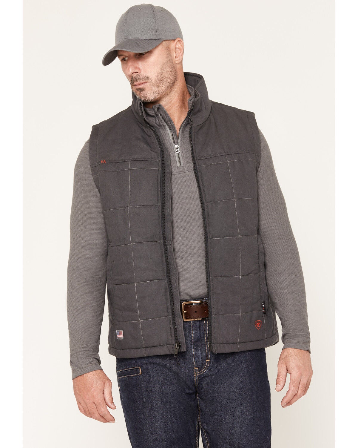 Image #1 - Ariat Men's FR Crius Insulated Zip-Front Work Vest, Grey, hi-res
