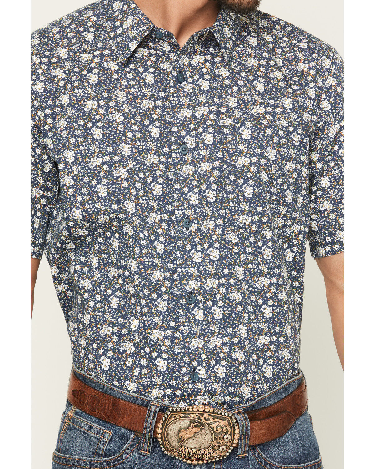 Image #3 - Gibson Trading Co Men's Scenic Route Floral Print Short Sleeve Button-Down Western Shirt, Navy, hi-res