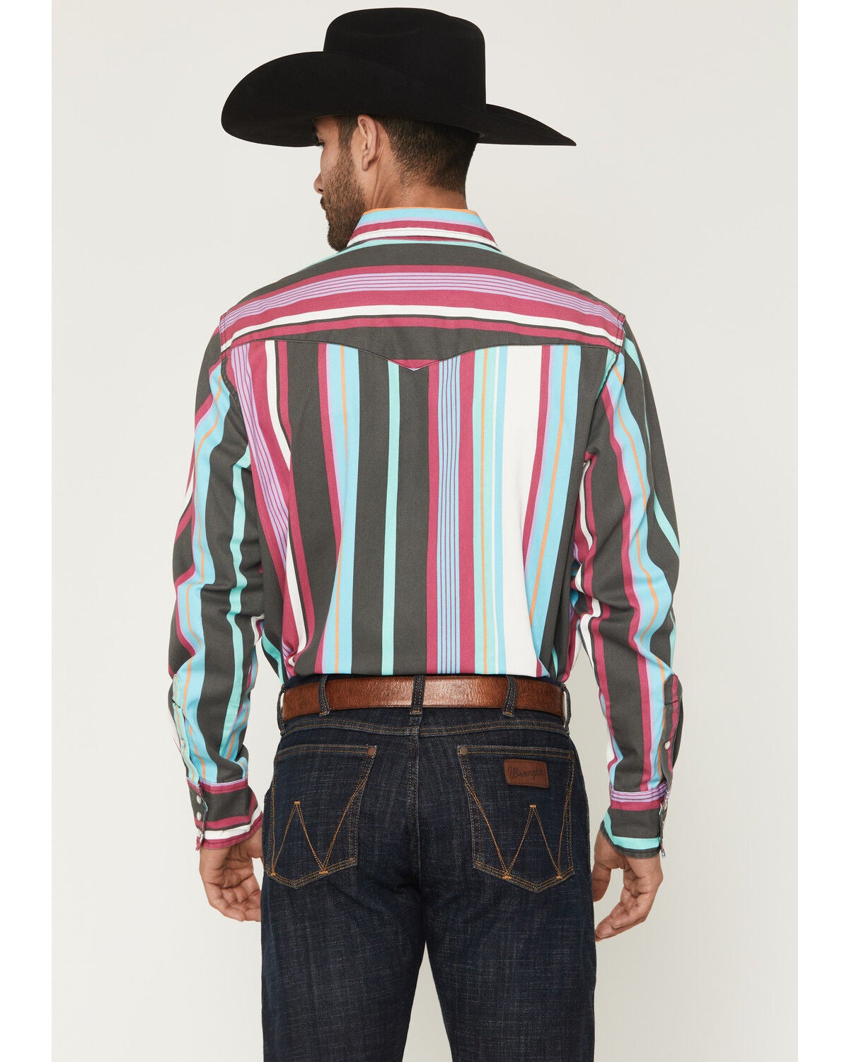Image #4 - Wrangler Men's Brushpopper Denim Striped Long Sleeve Snap Western Shirt, Multi, hi-res