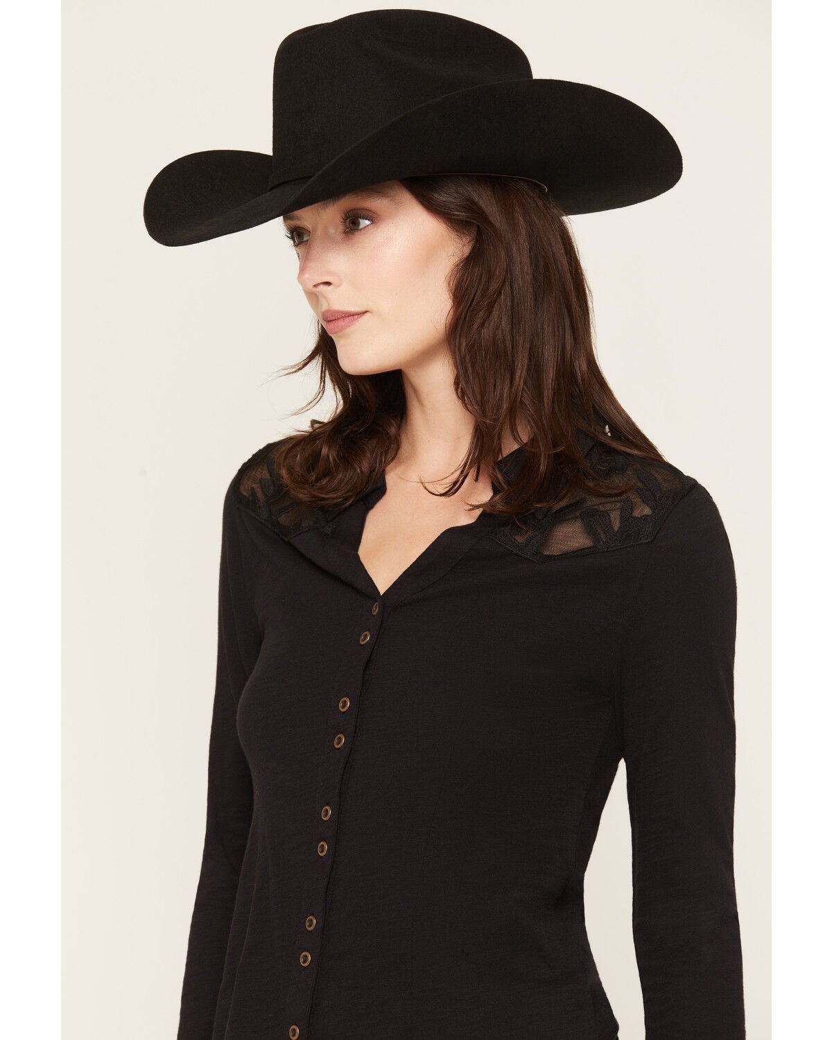 Image #2 - Shyanne Women's Rider Long Sleeve Knit Lace Yoke Button-Down Western Shirt, Black, hi-res