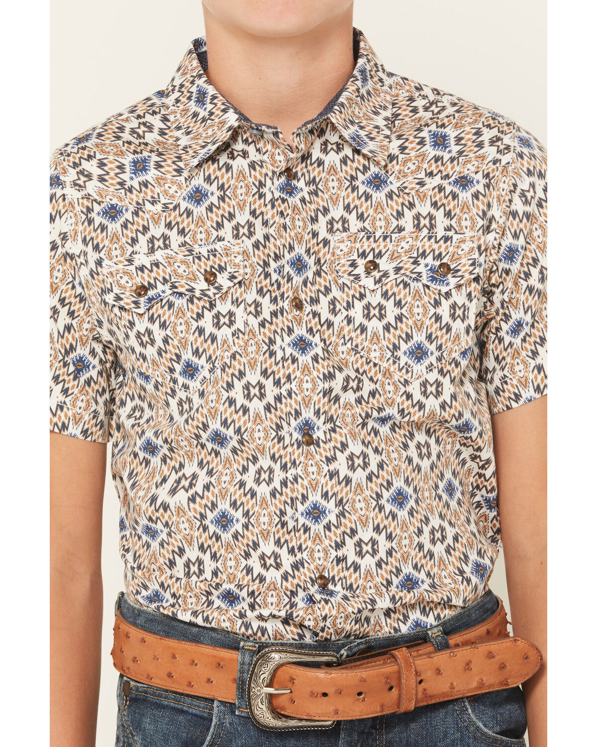 Cody James Boys' High Plains Southwestern Print Short Sleeve Snap Western Shirt