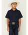 Image #1 - RANK 45&reg; Boys' Ridge Solid Short Sleeve Pearl Snap Performance Western Shirt, Navy, hi-res