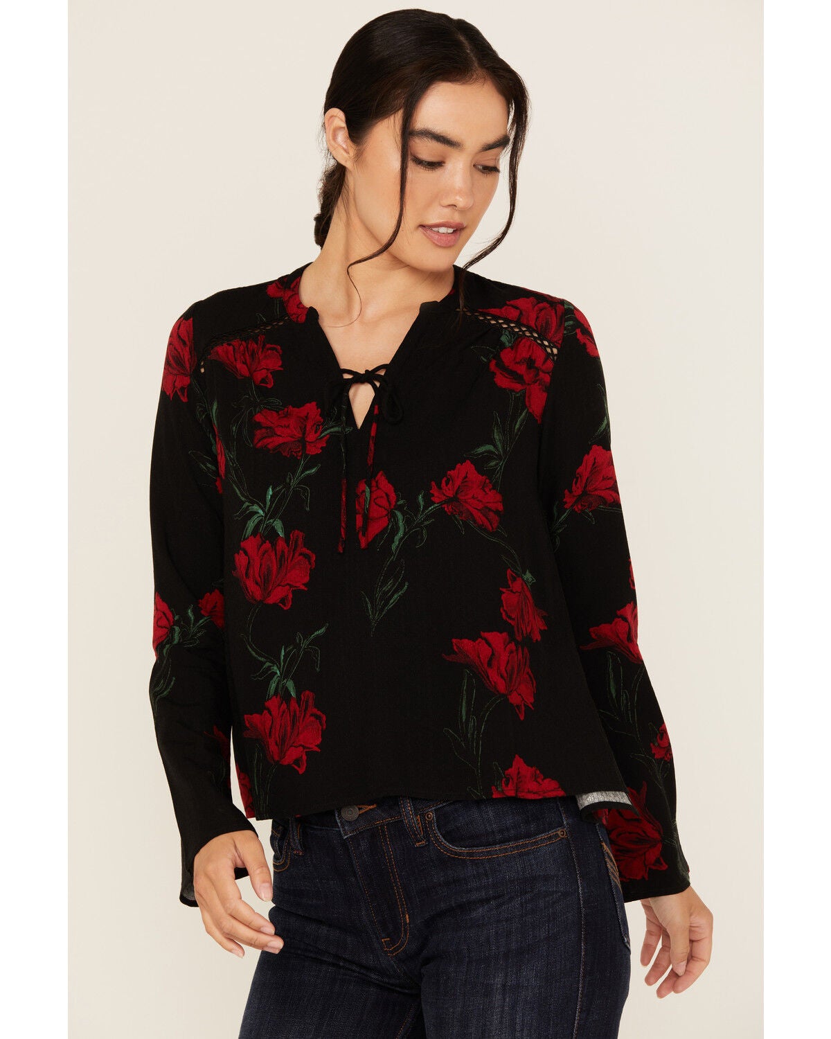 Idyllwind Women's Libbel Rose Print Long Sleeve Top, Black, hi-res