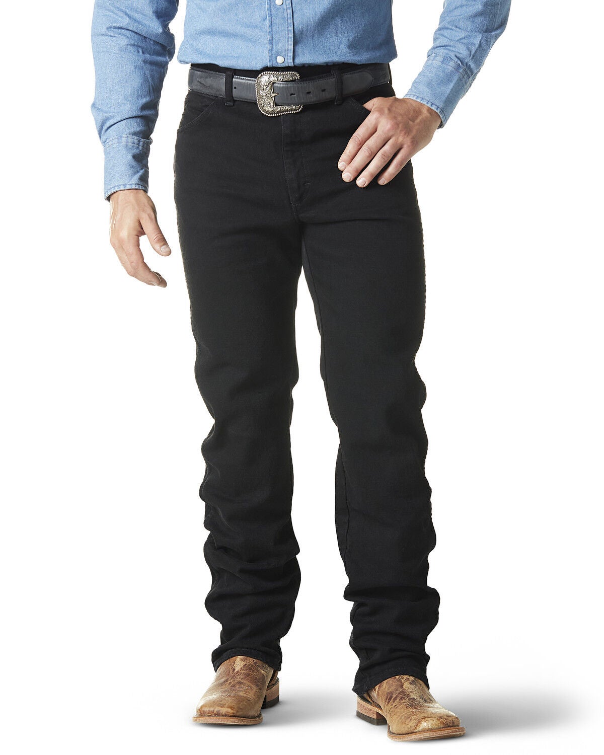 Wrangler Men's Cowboy Cut Straight Active Flex Stretch Denim Jeans, Black, hi-res