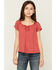 Image #1 - Shyanne Girls' Bow Front Short Sleeve Top, Dark Red, hi-res