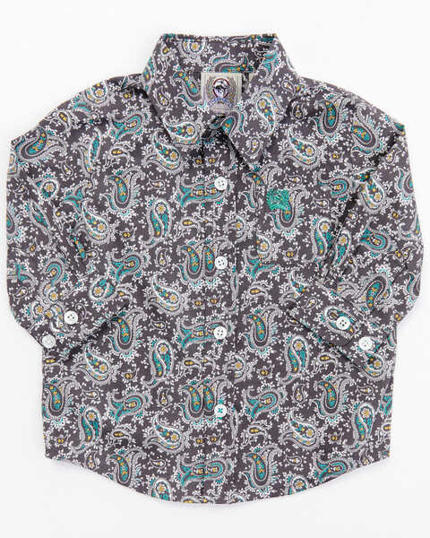 Cinch Infant Boys' Paisley Print Long Sleeve Button-Down Western Shirt , Grey, hi-res