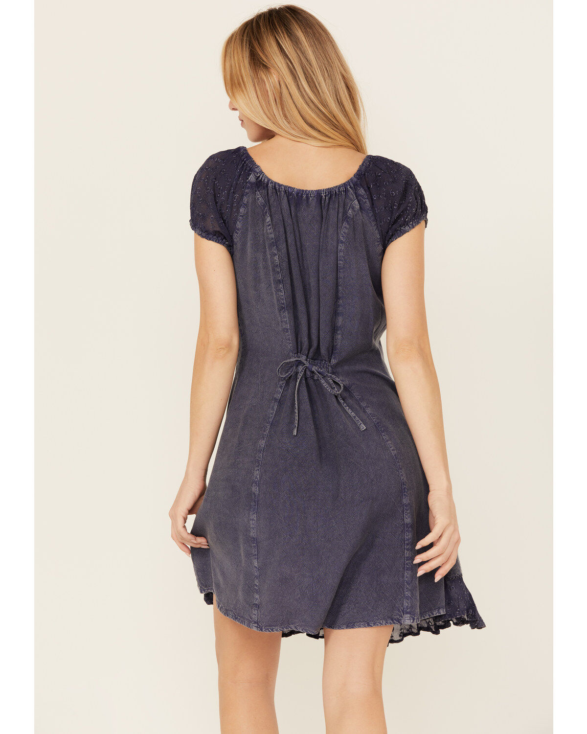 Image #4 - Gunit Women's Denim Floral Short Sleeve Mini Dress, Blue, hi-res