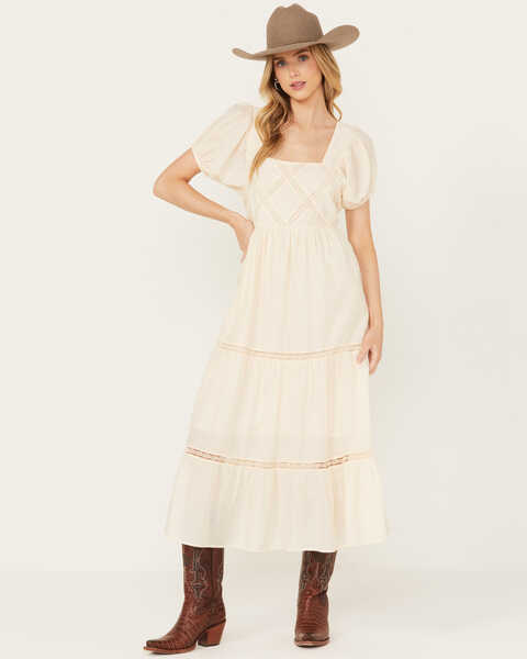 Band of the Free Women's Crochet Trim Front Maxi Dress, Ivory, hi-res