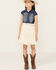 Image #1 - Sugar California Girls' Belted Denim Lace Mini Dress, Cream, hi-res
