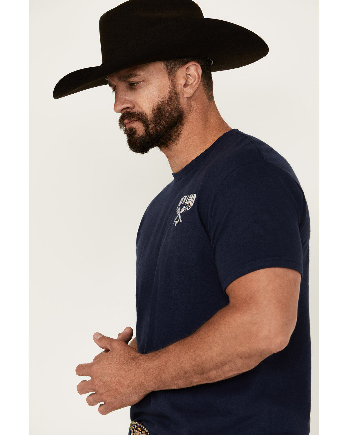 Image #3 - Cowboy Hardware Men's Lock & Load Short Sleeve Graphic T-Shirt, Navy, hi-res