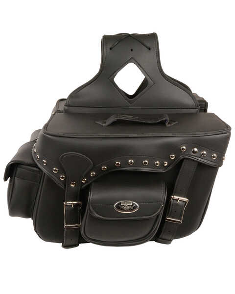 Image #2 - Milwaukee Leather Reflective Double Front Pocket Studded Throw Over Saddle Bag, Black, hi-res