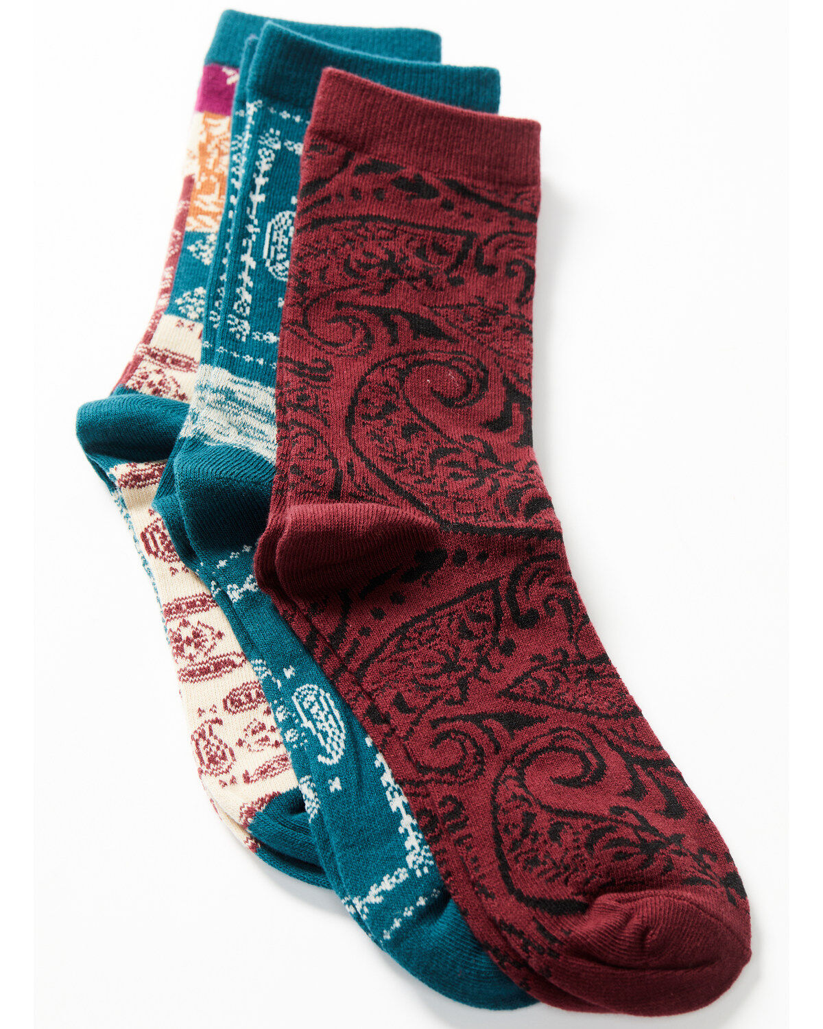 Image #2 - Shyanne Women's Multicolored Patchwork Paisley 3-Pack Crew Socks, Multi, hi-res