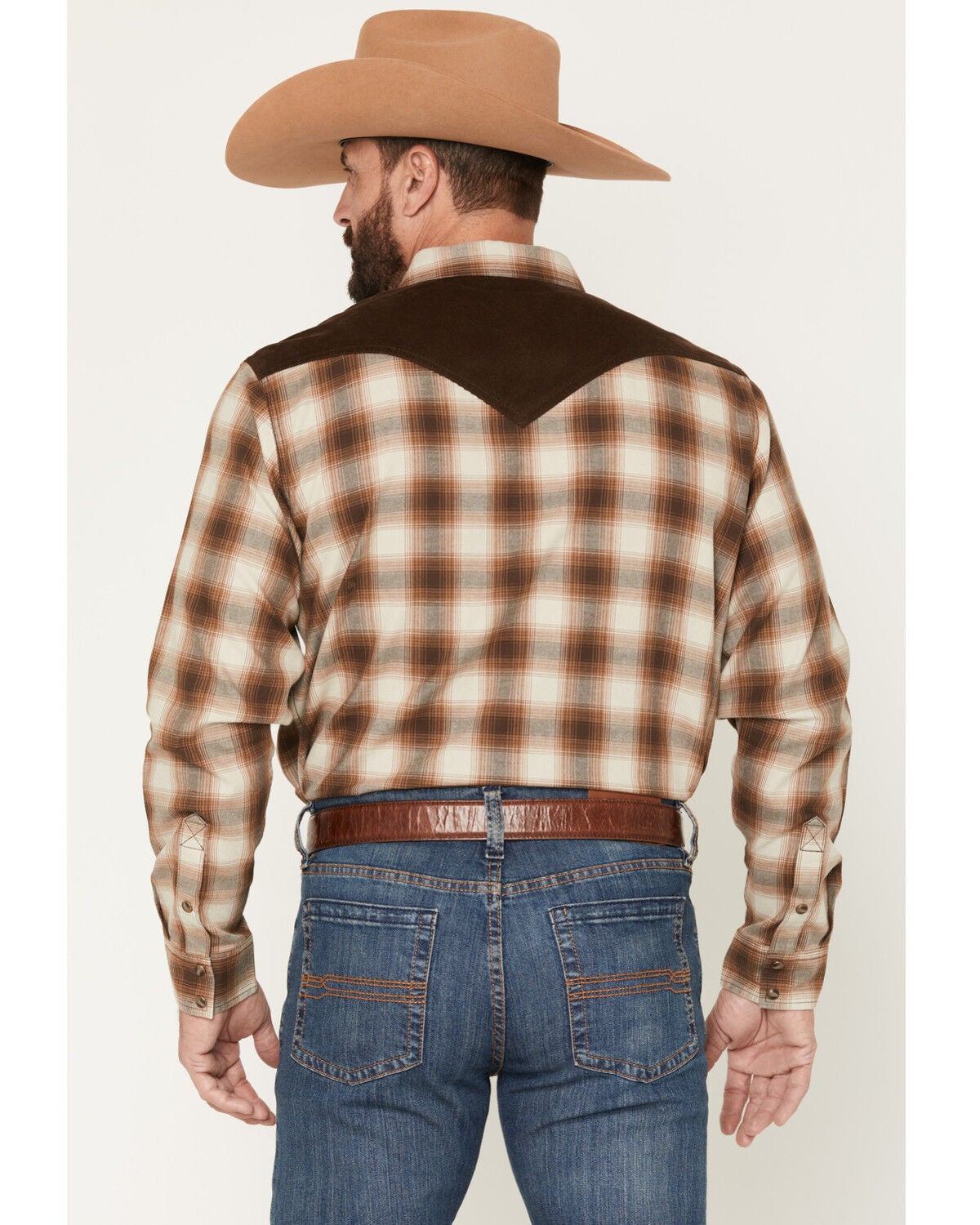 Image #4 - Cody James Men's Mad Plaid Print Corduroy Long Sleeve Snap Western Shirt - Tall, Tan, hi-res