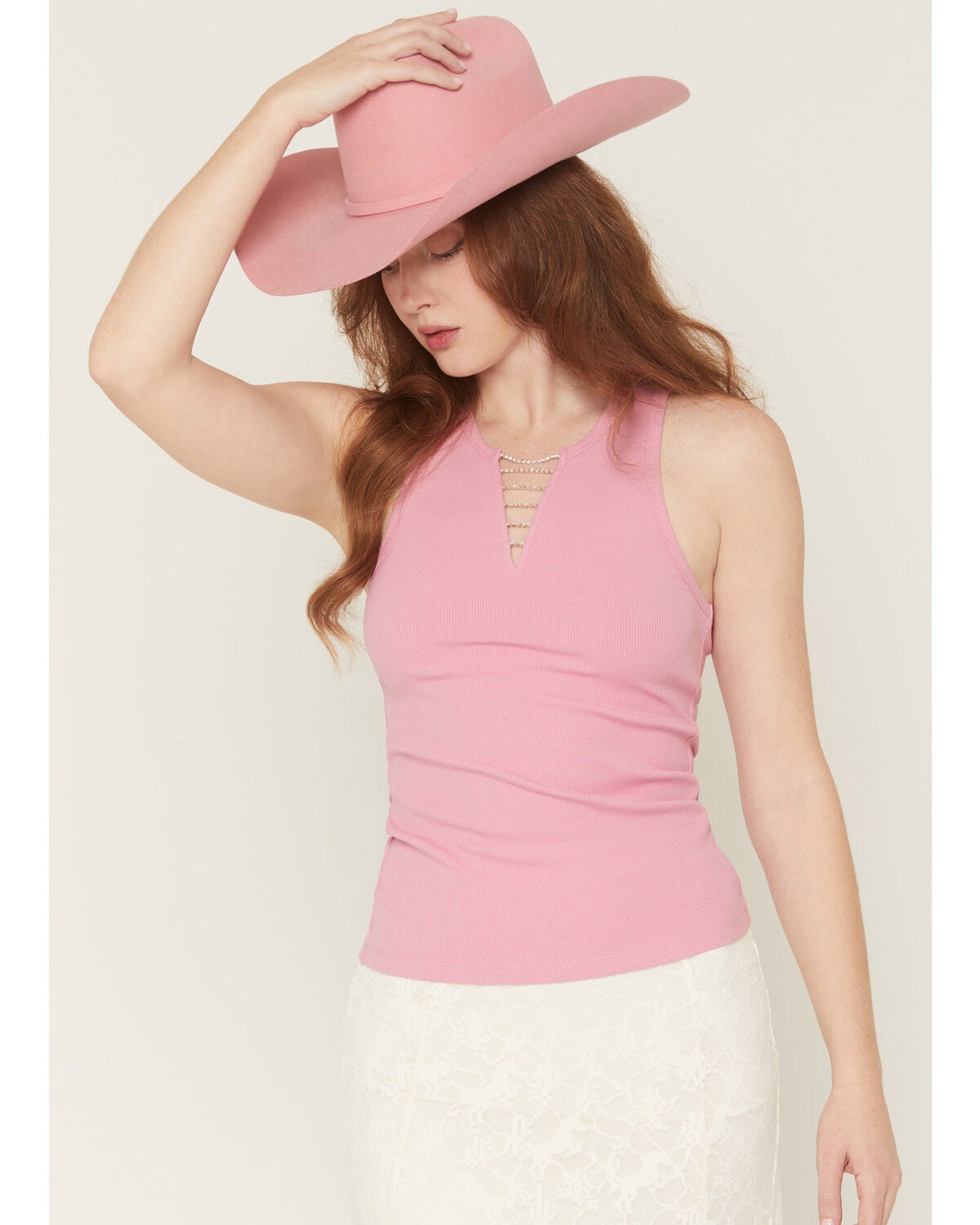 Image #3 - Idyllwind Women's Nash Rhinestone Chain Ribbed Tank, Pink, hi-res