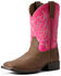 Ariat Youth Girls' Sport Champ Western Boots - Broad Square Toe, Brown, hi-res