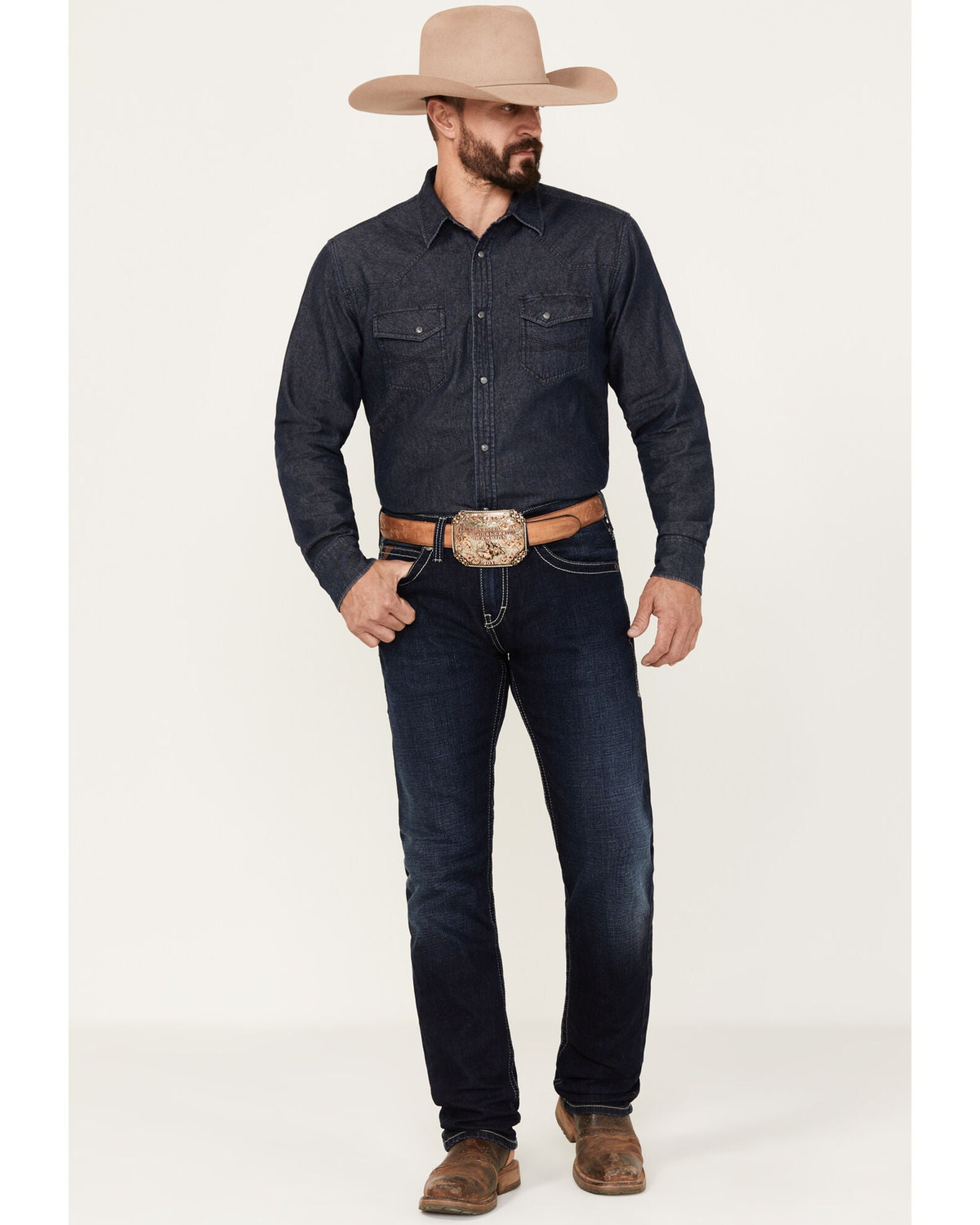 Jeans Uomo Ariat Bootcut - Taglio Dritto, Denim Sbiadito, 100% Cotone, Made In Mexico