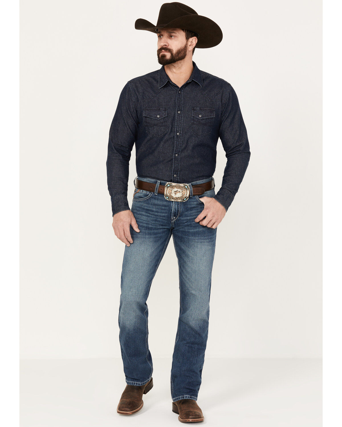 Image #1 - Ariat Men's M7 Griffin Slim Straight Brighton Jeans, Dark Medium Wash, hi-res