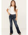 Grace in LA Girls' Medium Wash Steer Head Rose Sequin Embroidered Bootcut Jeans, Blue, hi-res