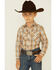 Roper Boys' Plaid Print Long Sleeve Snap Western Shirt , Orange, hi-res