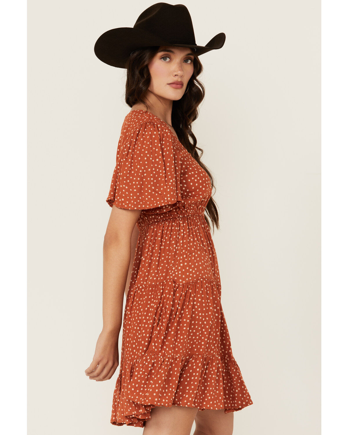 Image #2 - Angie Women's Polka Dot Short Sleeve Mini Dress, Rust Copper, hi-res