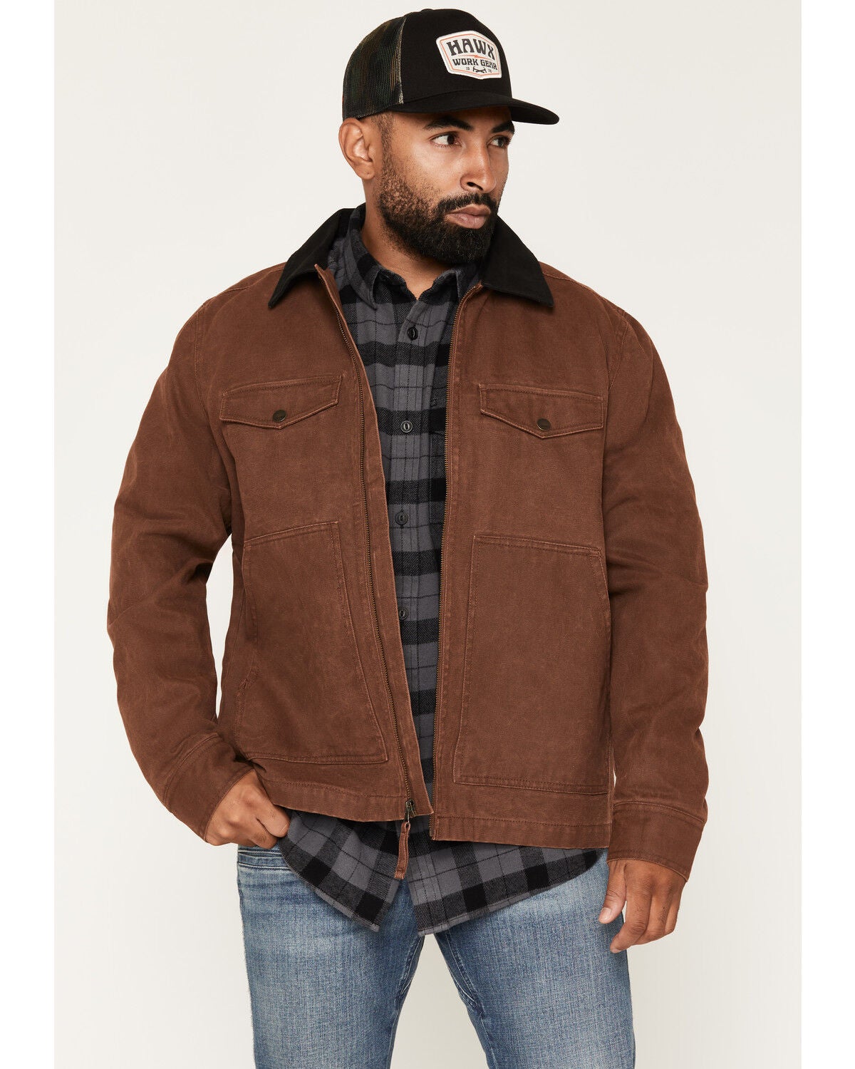 Hawx Men's Rex Flannel Lined Washed Duck Canvas Jacket, Brown, hi-res