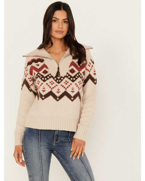Idyllwind Women's Addison 1/4 Zip Southwestern Print Sweater , Dark Brown, hi-res