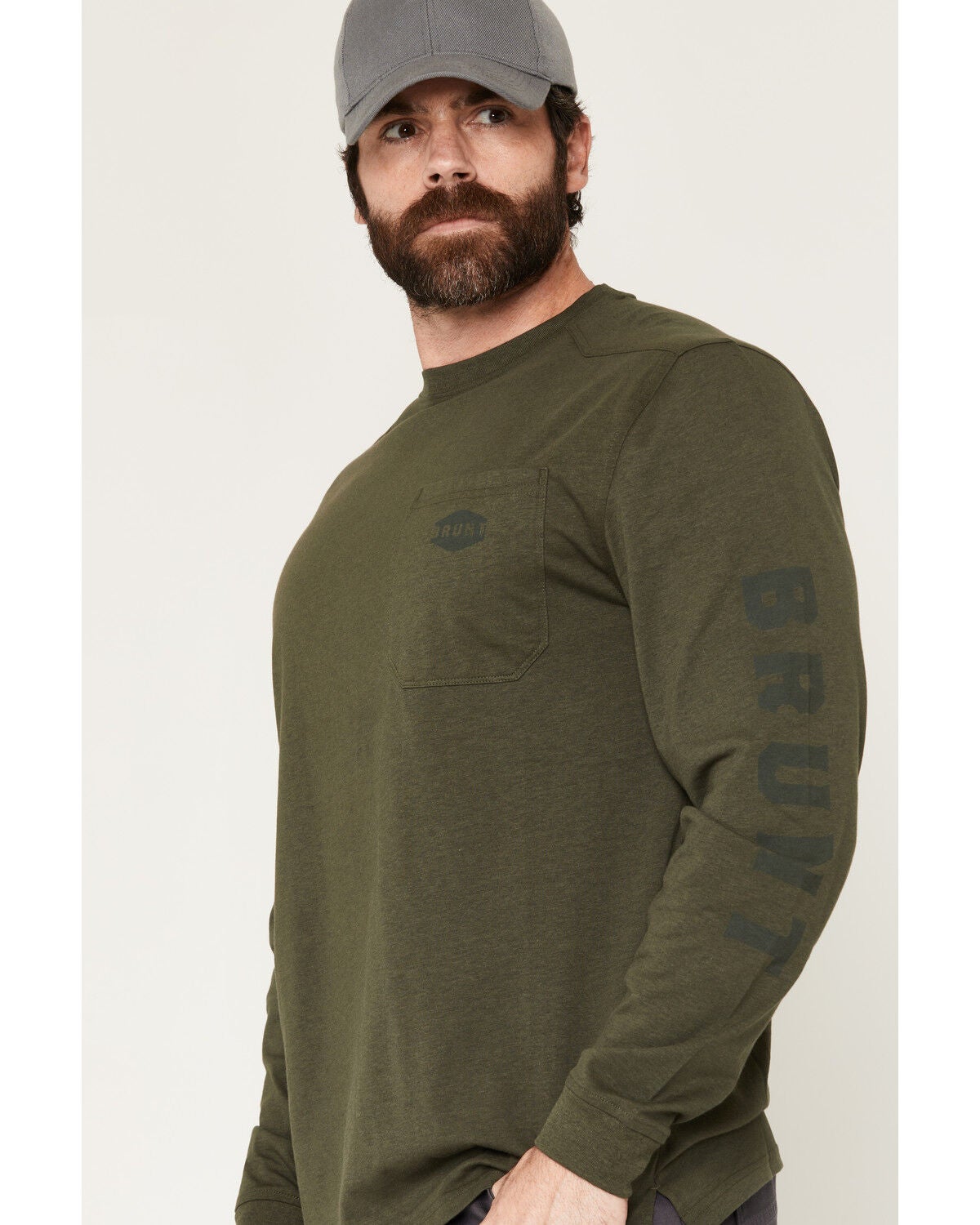 Image #2 - Brunt Workwear Men's Solid Long Sleeve Pocket Work T-Shirt, Heather Green, hi-res