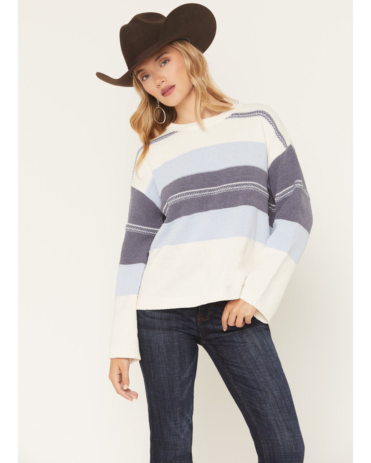 Originality Women's Textured Striped Sweater, Blue, hi-res