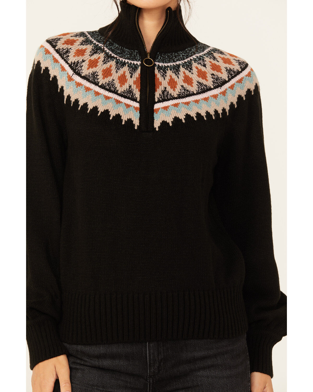 Image #3 - Shyanne Women's Extra Zip Front Mock Neck Sweater, Black, hi-res