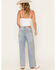 Image #3 - Cello Women's Medium Wash Mid Rise Rhinestone Embellished Wide Leg Stretch Denim Jeans, Medium Wash, hi-res