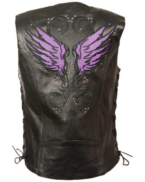 Milwaukee Leather Women's Stud & Wings Leather Vest, Black/purple, hi-res