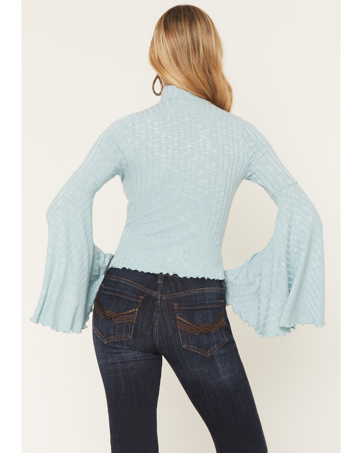 Image #4 - Shyanne Women's Solid Long Bell Sleeve Shirt, Aqua, hi-res