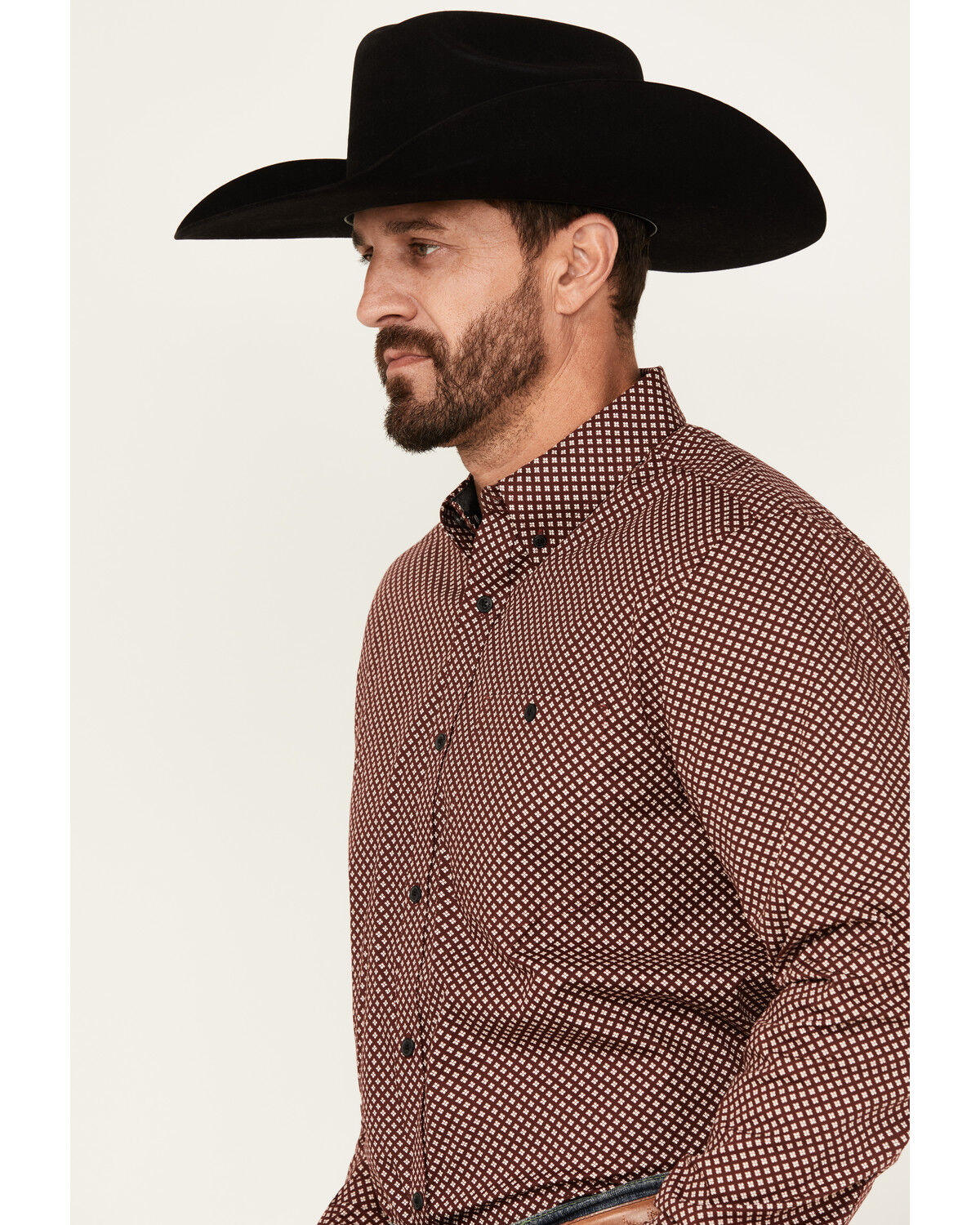 Image #2 - RANK 45® Men's Thorn Geo Print Long Sleeve Button-Down Stretch Western Shirt, Burgundy, hi-res