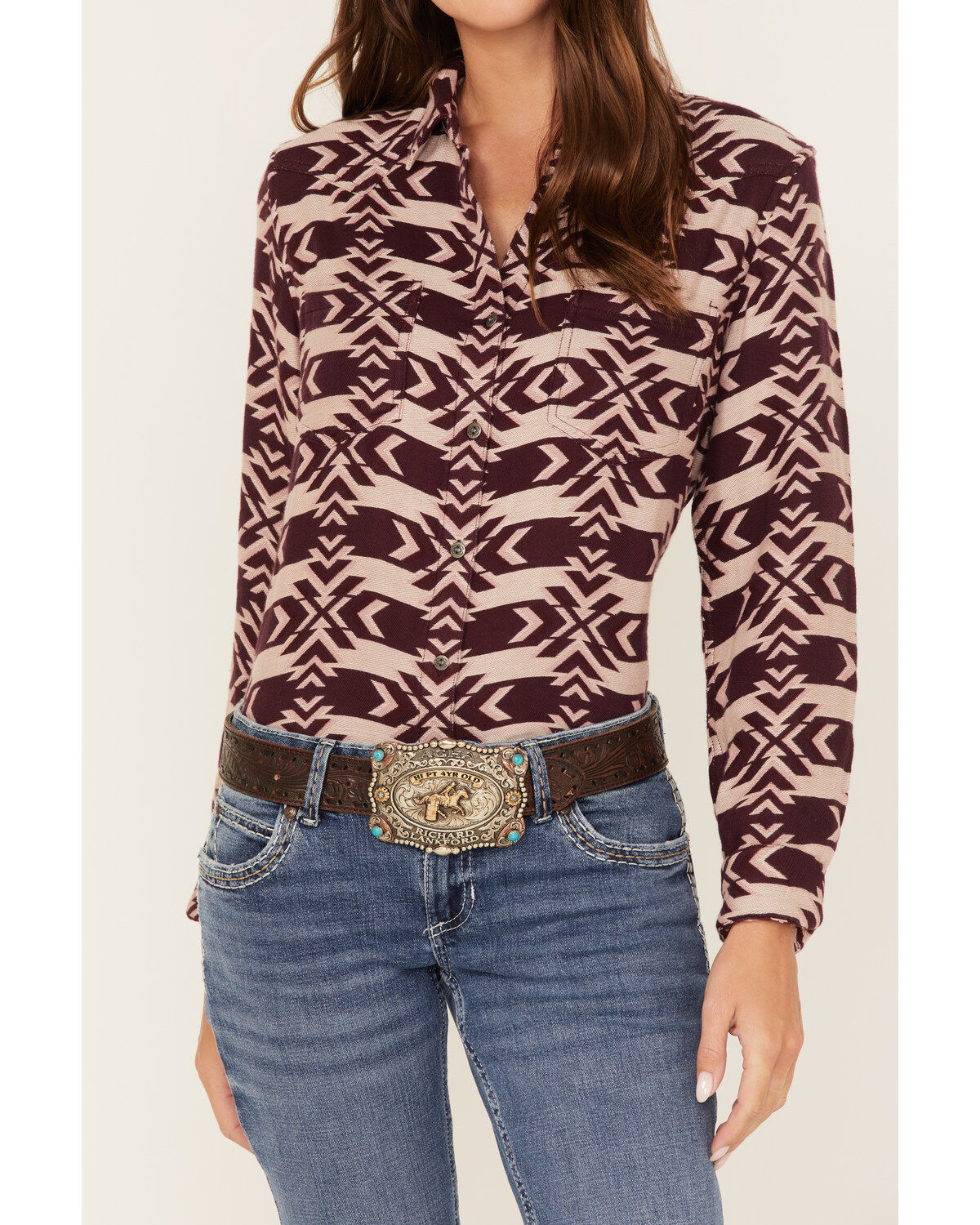 Image #3 - Ariat Women's Billie Jean Southwestern Jacquard Print Long Sleeve Button-Down Shirt, Purple, hi-res