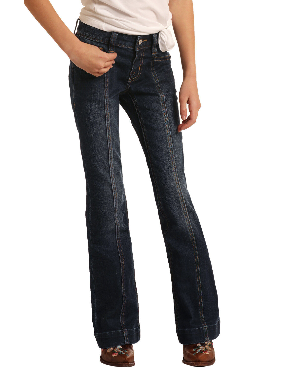 Image #2 - Rock & Roll Denim Girls' Dark Wash Seamed Trouser, , hi-res