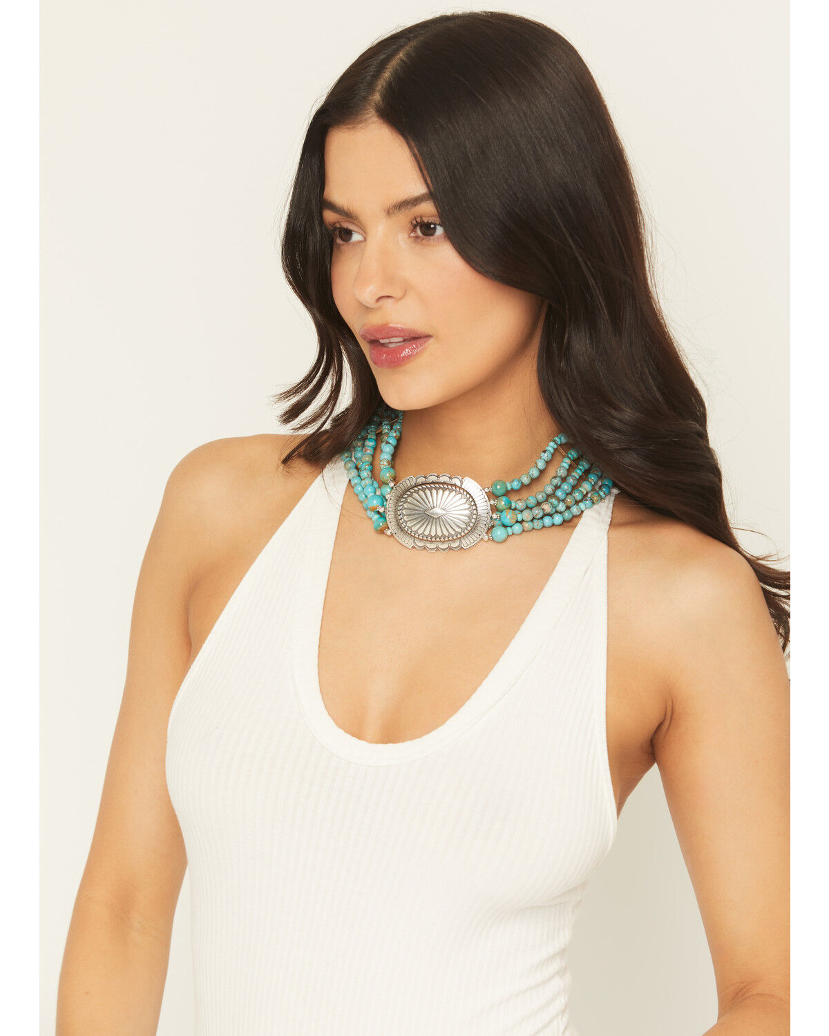 Image #1 - Paige Wallace Women's Turquoise Concho Choker Necklace, Silver, hi-res