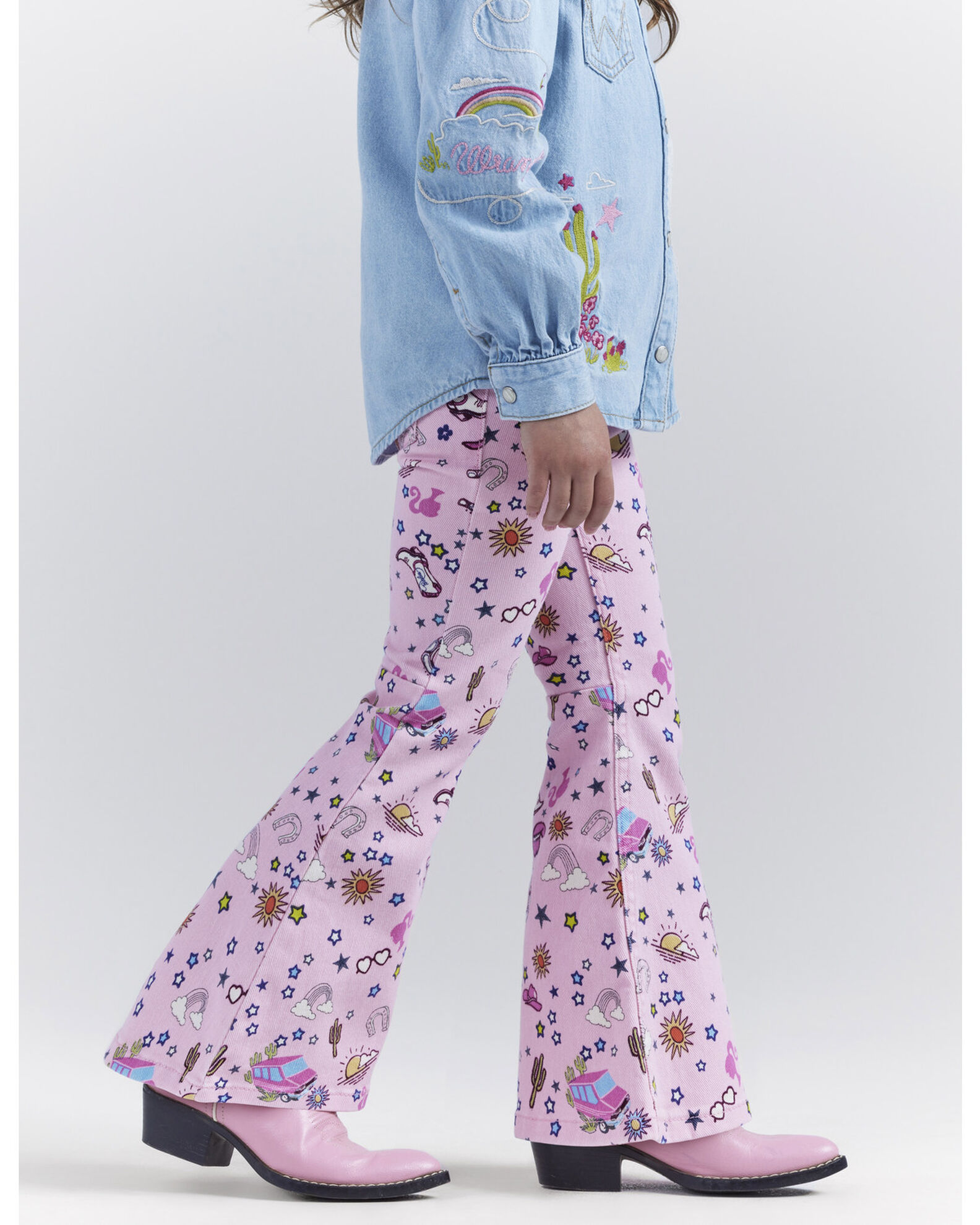 Wrangler® X Barbie™ Girls' Mid Rise Printed Stretch Trumpet Flare