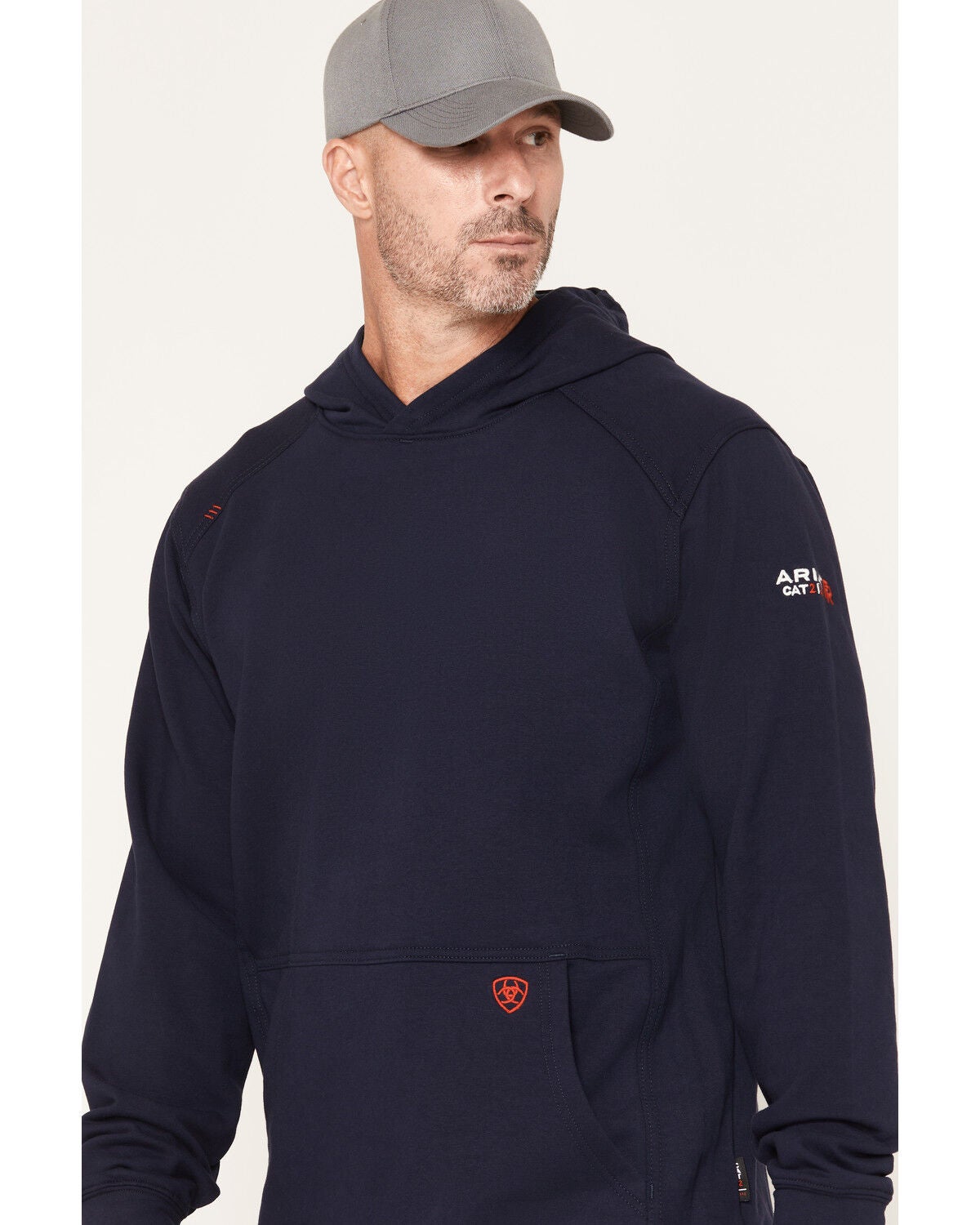 Image #2 - Ariat Men's FR Durastretch&trade; Solid Hooded Sweatshirt, Navy, hi-res