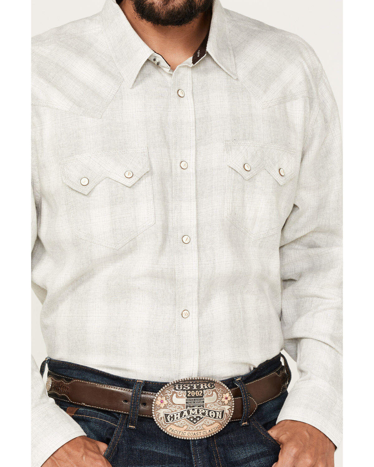 Image #3 - Moonshine Spirit Men's Ethonol Plaid Print Long Sleeve Snap Western Flannel Shirt, Cream, hi-res