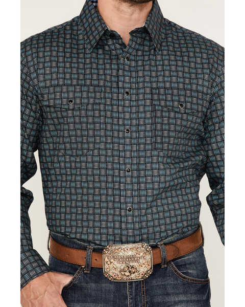 Panhandle Select Men's Digital Woven Print Long Sleeve Snap Western Shirt , Blue, hi-res