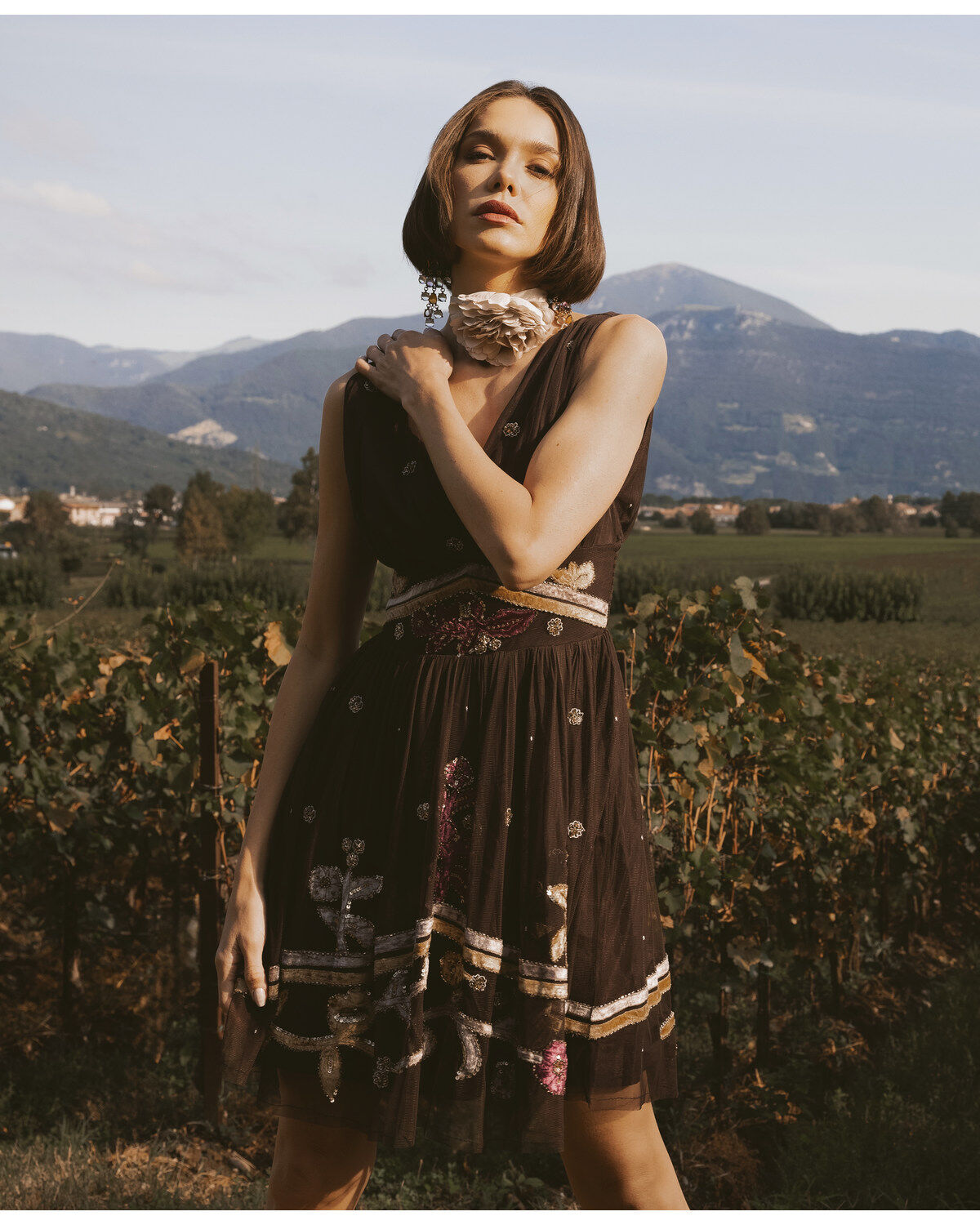 Image #1 - Shyanne Women's Embroidered Tulle Mini Dress, Chocolate, hi-res