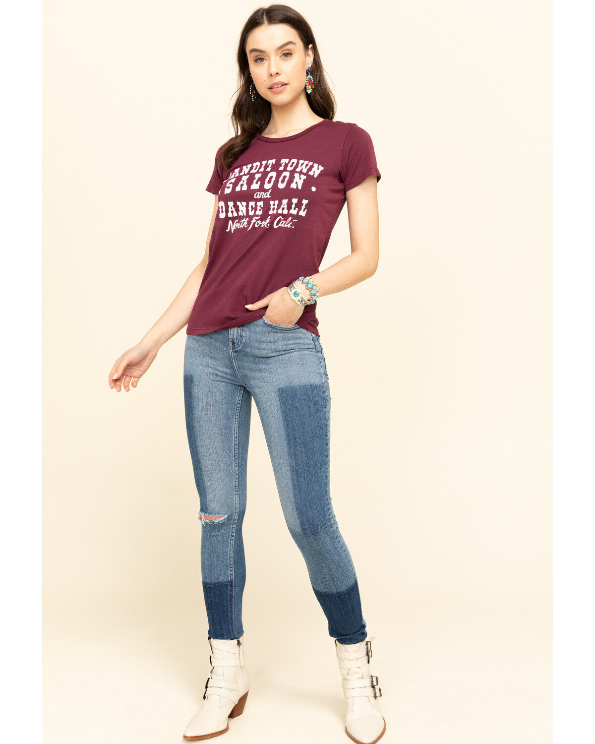 Image #6 - Bandit Brand Women's Burgundy Bandit Town Saloon Graphic Tee, , hi-res