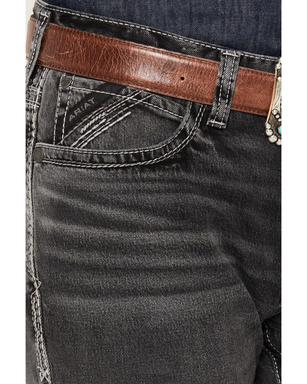 Image #2 - Ariat Men's M4 Ramiro Steven Washed Relaxed Bootcut Stretch Denim Jeans, Black, hi-res