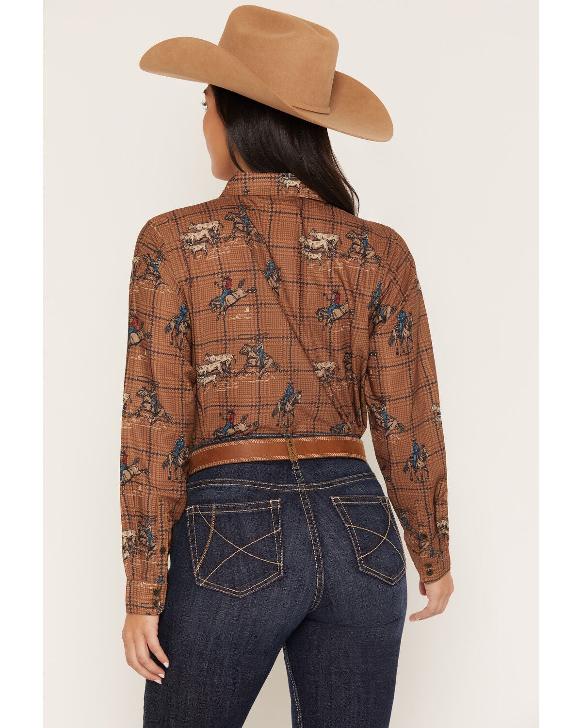 Image #4 - Ariat Women's Homestyle Rodeo Plaid Print Long Sleeve Button-Down Western Shirt, Brown, hi-res